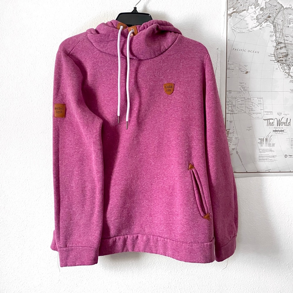 Alaska Chicks Co Vintage Leather Patch Fuchsia Hoodie